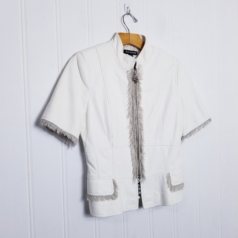 Royal Underground Leather Jacket M Fringe Moto Nikki Sixx Motley Crue Rare White